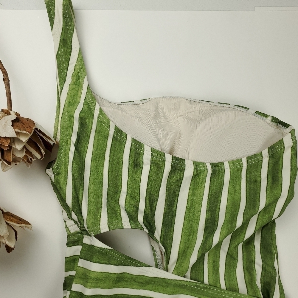 Vince Camuto Green Stripe Cutout Wrap Swimsuit - Picture 12 of 14